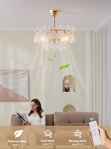 CELAVIEIOP 20″ GOLD FANDELIER CEILING FAN WITH LIGHT,GOLD CRYSTAL CHANDELIER CEILING FANS WITH LIGHTS AND REMOTE CONTROL,MID-CENTURY MODERN CAGED WITH 6 SPEEDS FOR LIVING ROOM BEDROOM NURSERY