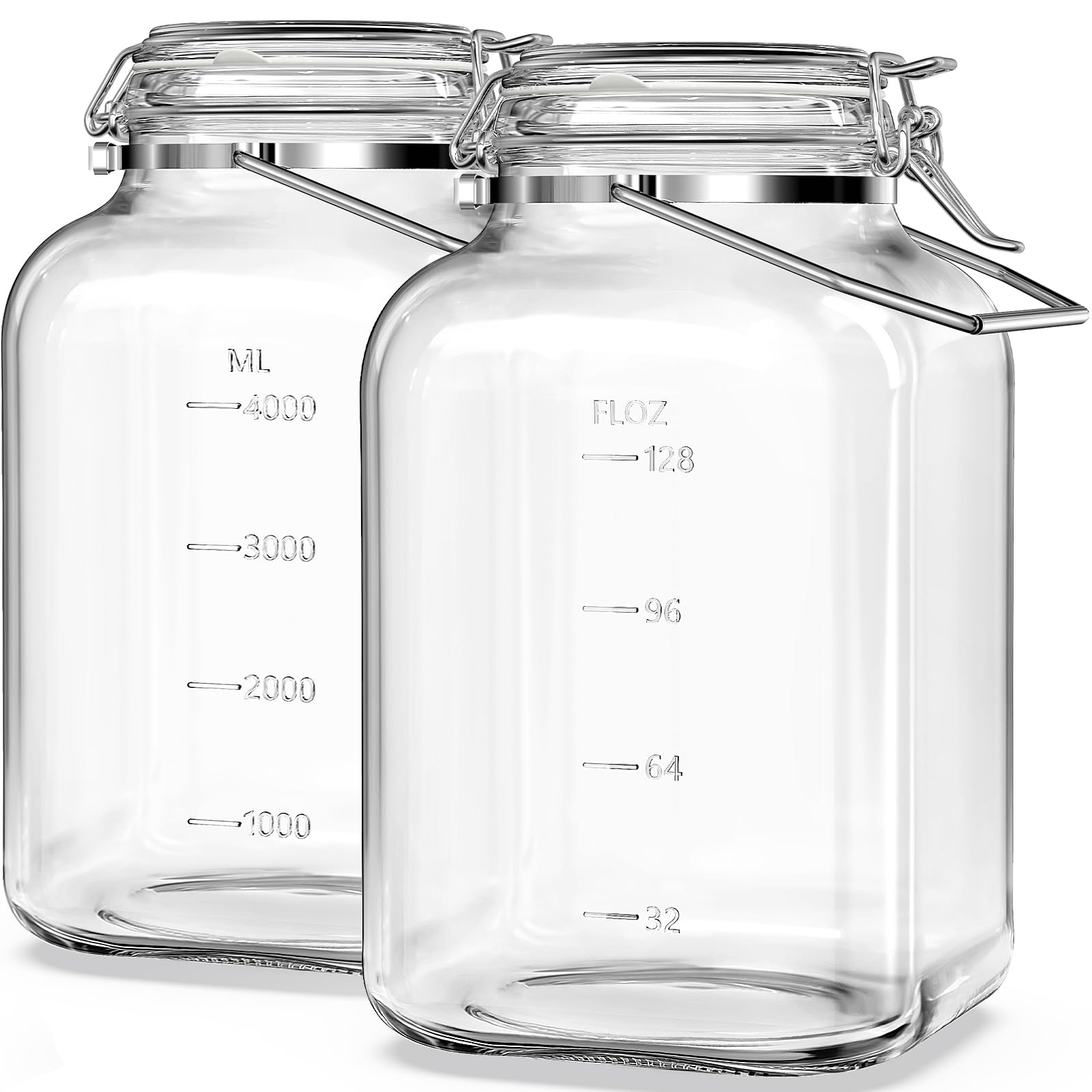 Photo 1 of Folinstall 2 Pack 1.5 Gallon Glass Jar with Airtight Lid, 192 oz Square Wide Mouth Mason Jars with Stainless Steel Handle, Large Glass Storage Containers for Canning, Flour, Sugar, Rice, Pickled Eggs
