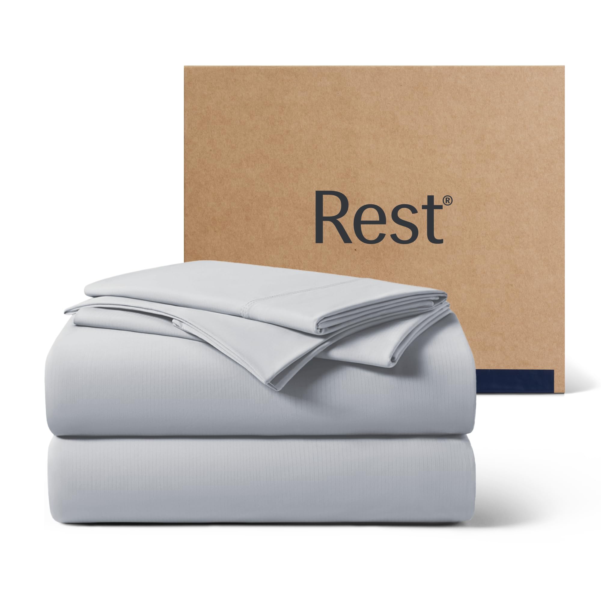 REST® Evercool®+ Cooling Sheet Set, Queen Size, Light Gray, Breathable Bed Sheets for Hot Sleeper and Night Sweats, with Pillowcases, with Ionic+ Self-Cleaning Silver Yarn for Sensitive Skin, 4PCS