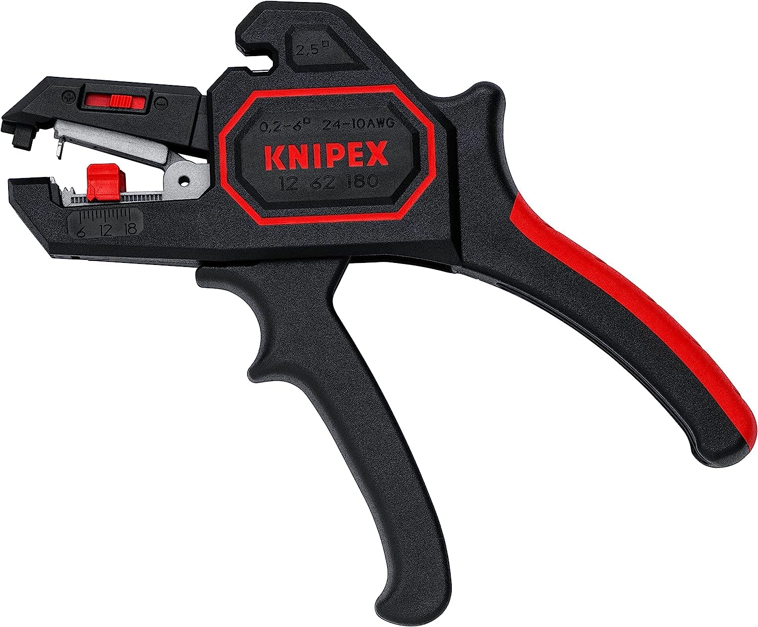 KNIPEX Automatic Insulation Stripper, in Blister, 0.2-6 mm², with Fine Adjustment, Adjustable Length Stop, Wire Stripper, 12 62 180 SB