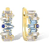 Santuzza 925 Sterling Silver Rectangle Gemstone Geometric Dangle Earrings for Women