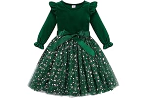 Patgoal Toddler Girls Tutu Dresses Velvet Tulle Dress with Sequin Long Sleeve Holiday Party Fall Winter Dress 2-7Y