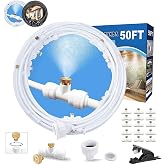 Misters for Outside Patio,White Misting System for Cooling Outdoor,50Ft|15M | Water Mist Hose DIY Kit for Porch,Canopy,Deck,Umbrella,Garden,Greenhouse,Yard,Plants,Trampoline Sprinkler Accessories Kids