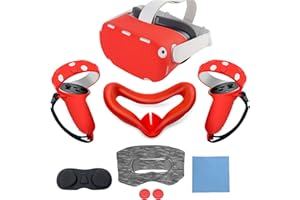 JYMEGOVR for Oculus Quest 2 Silicone Cover, Protective Cover Accessories for Meta VR, Multi Colors Soft Shell Skin, Controller Grips & Face Cover Set (Red)