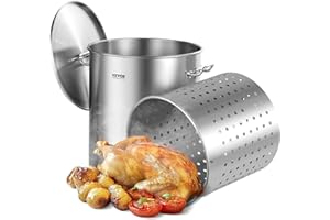 VEVOR Stainless Steel Stockpot, 64 Quart Large Cooking Pots, Cookware Sauce Pot with Basket, Lid, and Handle, Heavy Duty Comm