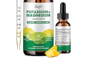 CATFIT Potassium Magnesium Glycinate Supplement-High Absorption Magnesium Complex Liquid Drop with Calcium, Potassium, Vitamin D3 & Zinc for Sleep,Leg Cramps, Muscles & Energy, Sugar Free&Vegan 2 Fl Oz