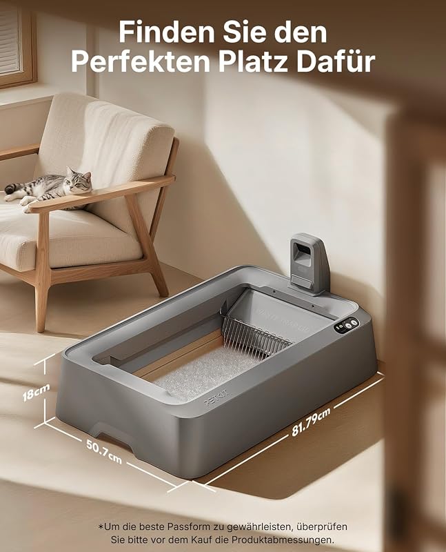 Katzenklo Selbstreinigend,Offene Selbstreinigende Katzentoilette mit Kamera,AI-Gesundheitsüberwachung, Design für große Katzen, Kompatibel mit Kristall-Katzenstreu,Grau