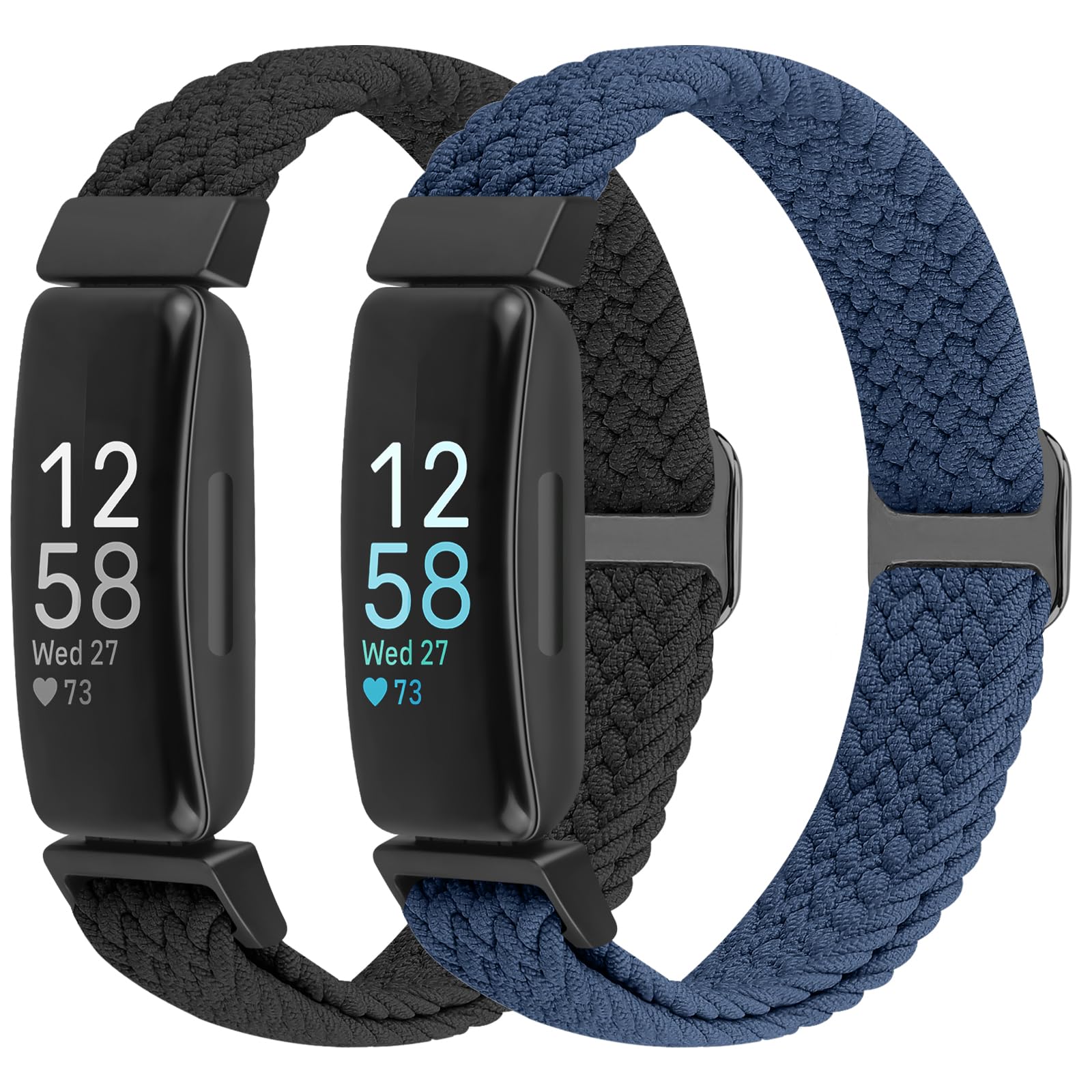 BTTNG 2 Pack Elastic Braided Straps Compatible with Fitbit Inspire 3/ Inspire 2/Inspire/Inspire HR/Ace 3/Ace 2 Women Men Kids, Adjustable Stretchy Wristbands Loop Sports Replacement Band