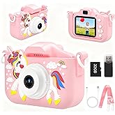 Kids Digital Camera Toy for Boys and Girls Aged 3-12, Unicorn 1080P Children's Camera, Christmas Birthday Gift, Toddler Digital Video Camera for Girls with 32GB SD Card/Reader (Pink)