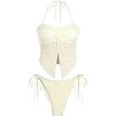 ZAFUL Floral Twist Bikini Set for Women Halter Tankini Tie Side String Swimsuit Two Piece Bathing Suit