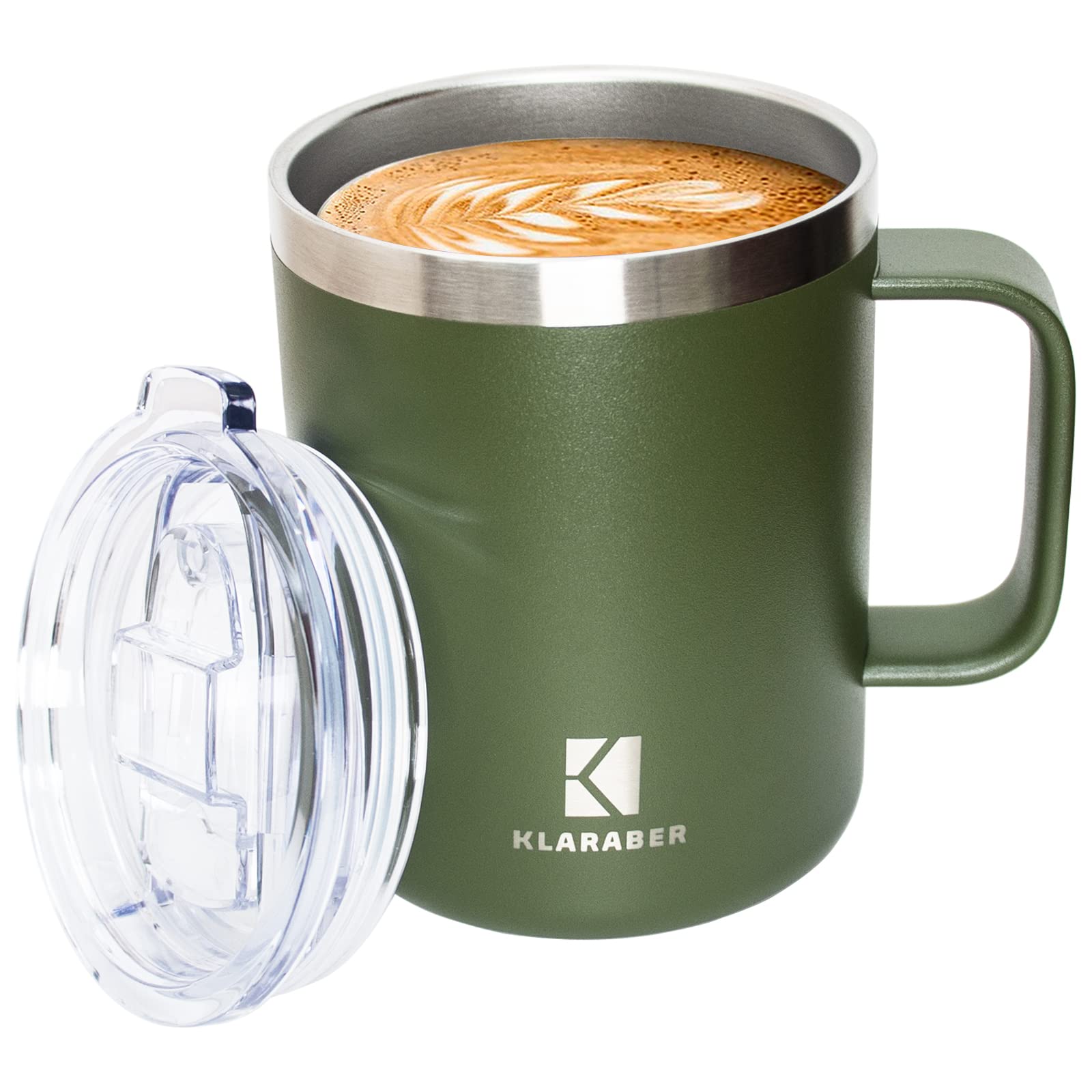 Klaraber Thermal Mug, Insulated Coffee Mug with Handle and Lid, Insulated Camping Mug, Double Walled Stainless Steel Beer Mug, Spill Proof, Reusable, 350ml / 12oz(Green) — image 1