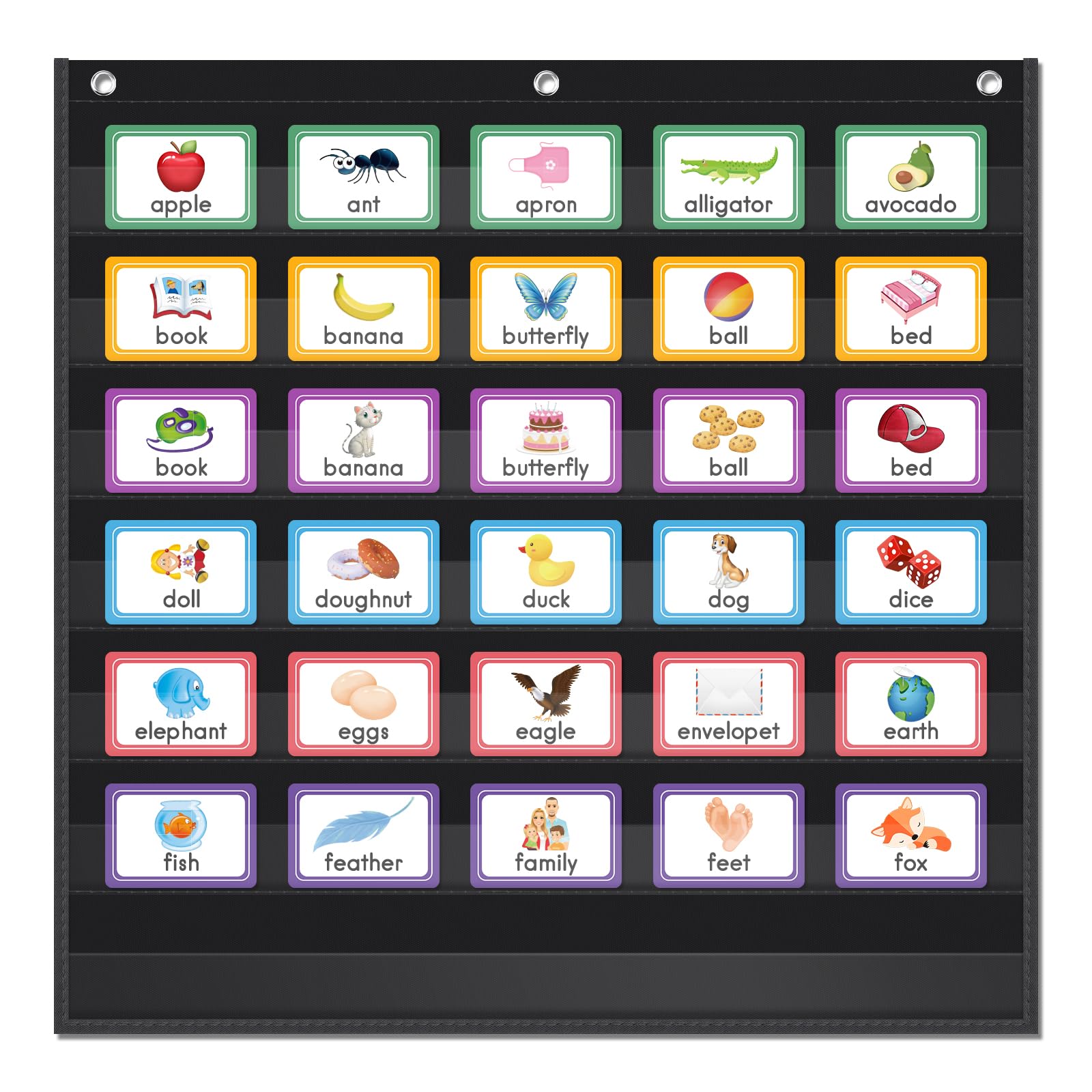 Photo 1 of AUVCAS Standard Pocket Chart Clear 7 for Classroom & Home Heavy Duty Hanging Pocket Chart for Word Wall/Letter Cards/Sentence Strips 28Wx28L,Black