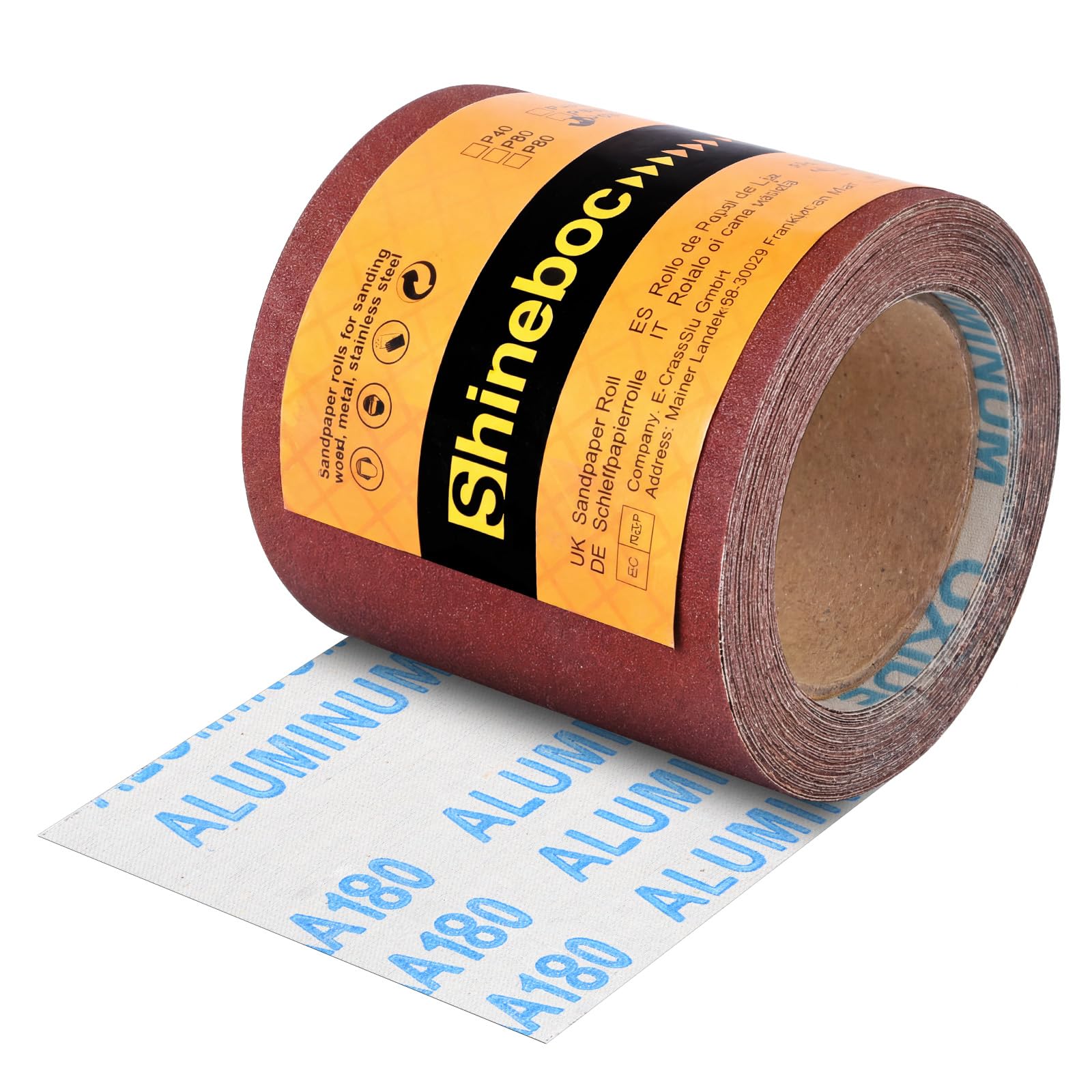 Shineboc Sandpaper Roll 180 Grit, 115mm x 10m Emery Cloth Sanding Rolls for Wood Metal Stainless Steel Hand Sanders