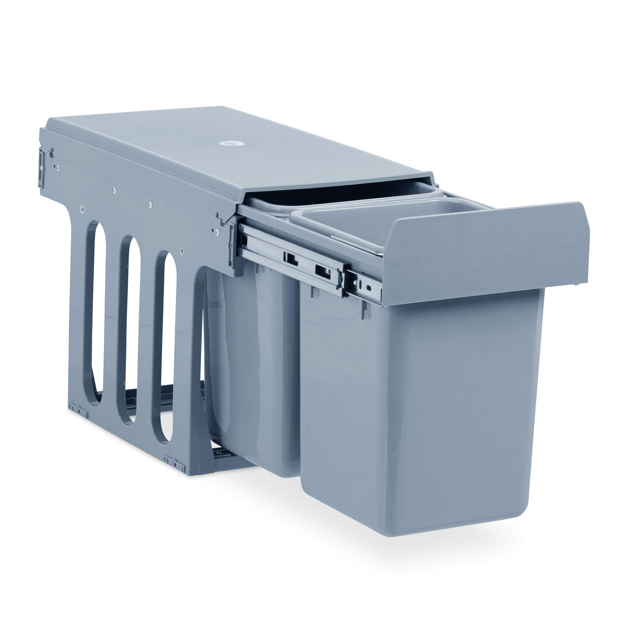 Relaxdays Built-In Kitchen Bin, Pull Out, 8 L, Plastic Waste Separation System, HWD 35.5 x 25 x 47 cm, Grey