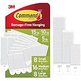 Command 15, 10 &amp; 5 lb Assorted Picture Hanging Strips, 32 Pairs (64 Strips) | White Picture Hanging Strips, Damage-Free Wall Hangers for Frames, No Tools Required, Ideal for Decorating Apartments, Dorms