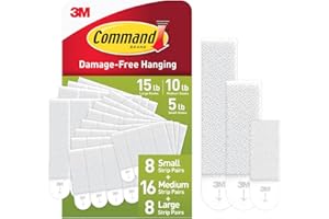 Command 15, 10, & 5 lb Large, Medium and Small Picture Hanging Strips 32 Assorted Pairs (64 Command Strips), Damage-Free Picture Hangers, Wall Hanging for Christmas Decorations, White Adhesive