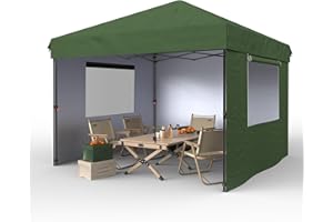 VerisShade 10'x10' Pop Up Canopy – Waterproof & UV-Resistant Outdoor Canopy with Center Lock and 3 Sidewalls, for Picnics, Camping, Beach Tent, and Outdoor Gatherings,Green