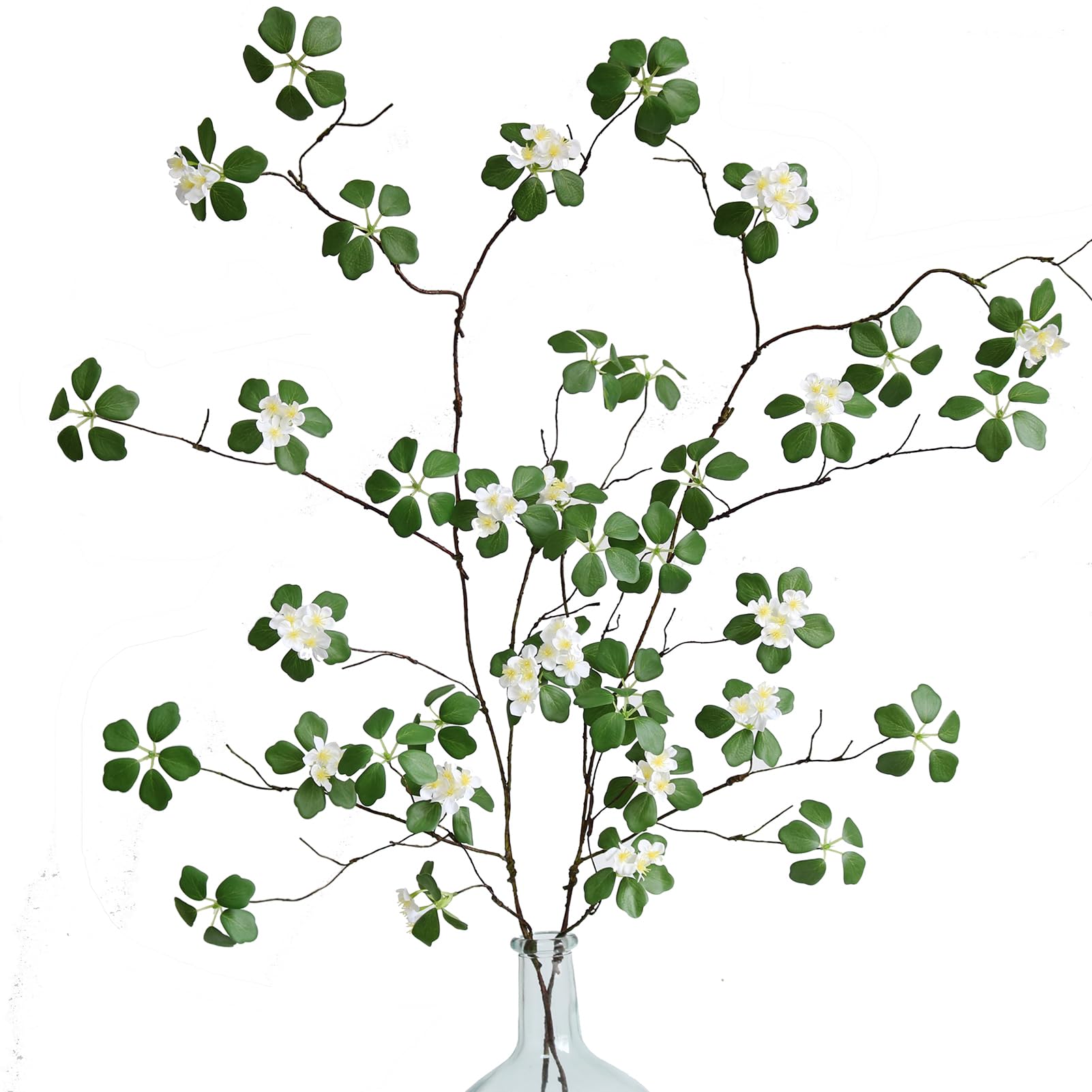 Photo 1 of 2PCS Artificial Greenery Stems Plants Faux Leaf with Flowers for Home Party Wedding Spring Decoration (White)