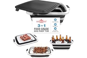 XUDAKAIXIN Collapsible BBQ Prep Tub for Meal Prep, Marinating, and Food Storage - Includes Cutting Board and Locking Lid,Ideal Gifts for Christmas,Dad,mother (X-Large) Black