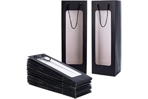 Dasofine Wine Gift Bags with Window 20 Pack 4.92"x3.35"x 14.2" Wine Bags for Wine Bottles Halloween Birthday Housewarming Dinner Party Business-Black
