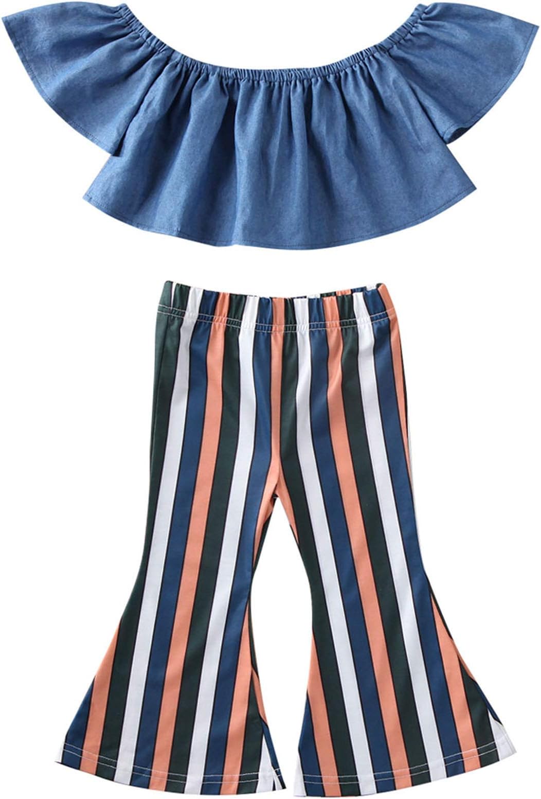 2PCS Baby Girl Off Shoulder Tube Top Shirt+Ruffle Floral Pants Casual Clothing
