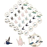 SUNNYCLUE 1 Box 32Pcs 8 Style Bird Charms Paper Crane Charms Animal Alloy Enamel Dangle Flat Round Pendants for Jewelry Making Charms DIY Christmas Necklace Bracelet Earring Supplies Accessories