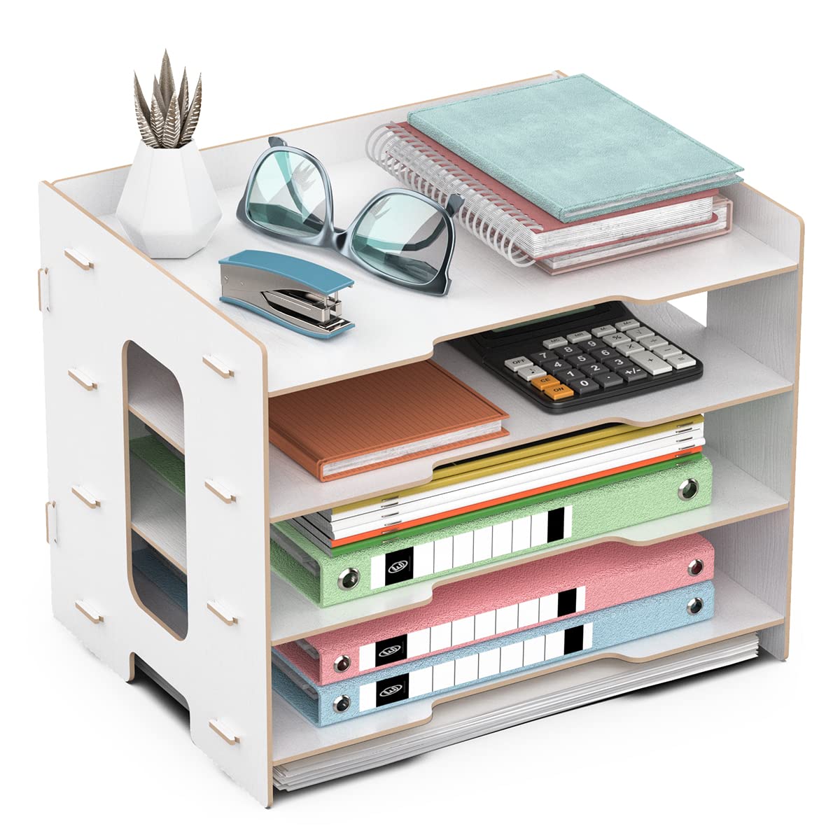 jopoo Office File Tray, A4 Desk Tidy Organiser, 4 Tier Document/Paper/Letter Tray (white)