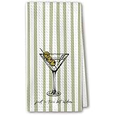 RZQIJ Cute Kitchen Towels - Martini Glass with Olives On Sage Stripes, Cocktail Bar Art, Absorbent Microfiber Dish Towels for Kitchen, Chic Tea Towel, Giftable Hostess Gifts for Women - 16"x24"(239)