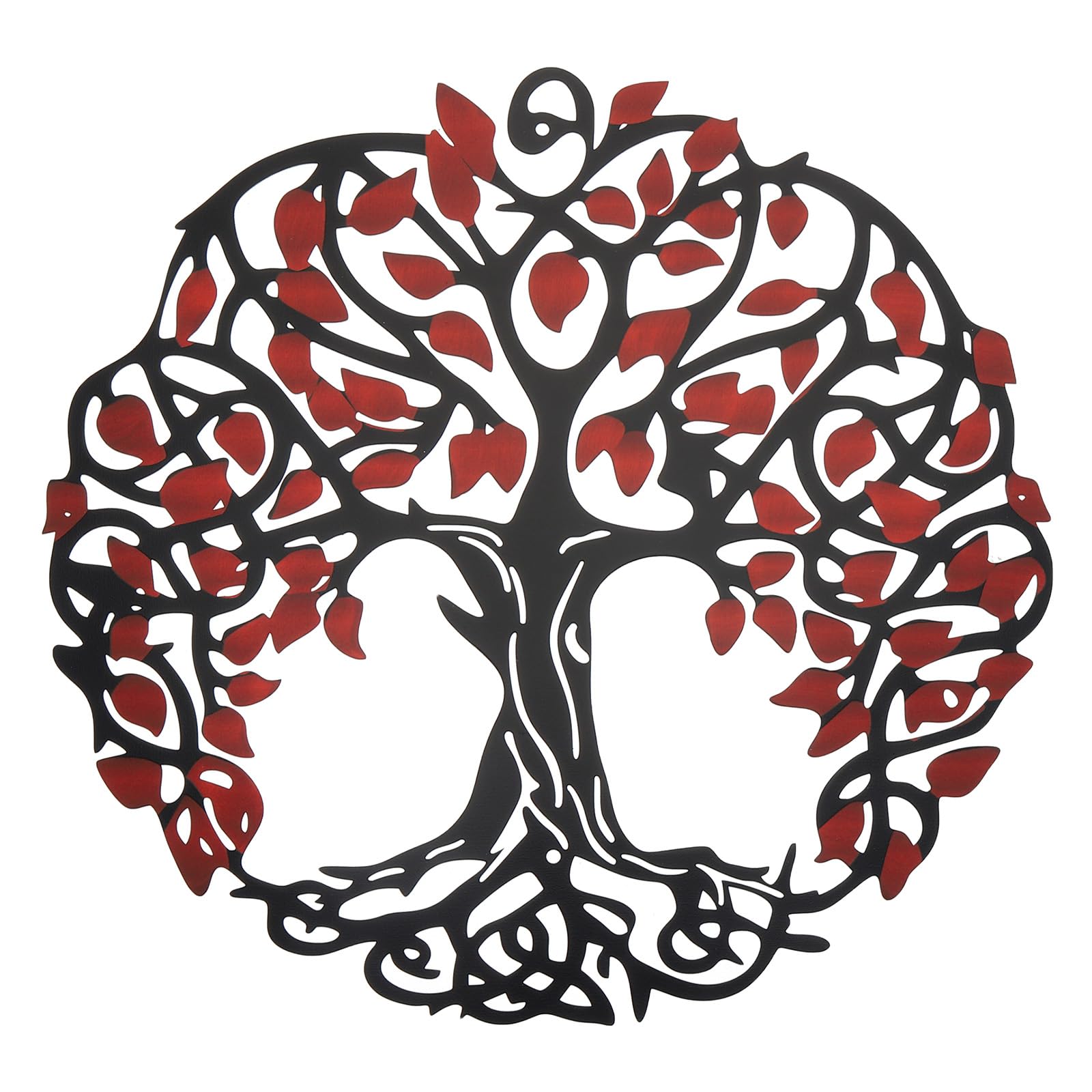 PATIKIL Metal Tree Wall Decor, Tree of Life Wall Sculpture Ornament Hanging Wall Decoration for Home Indoor Outdoor, Red Black