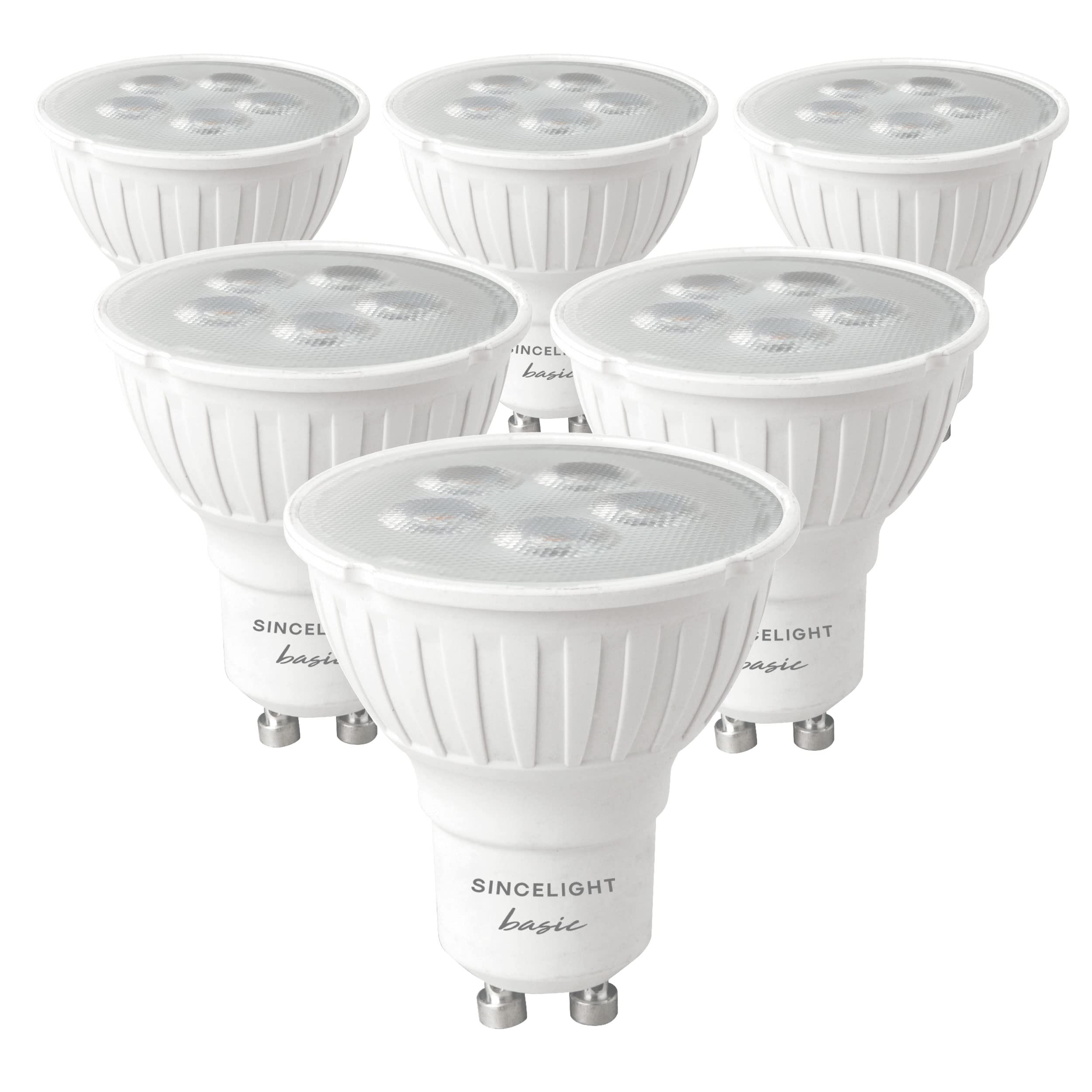 SINCELIGHT GU10 LED Spot Light Bulbs, 4W≈25W Halogen, 250lm, 30° Beam Angle, Warm White 2700K, Pack of 6