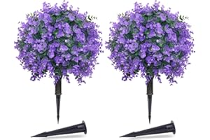 Artificial Topiary Ball Trees with Ground Spike Set of 2 22" Outdoor Faux Plants Realistic Fake Bushes Lifelike Shrubs Decora