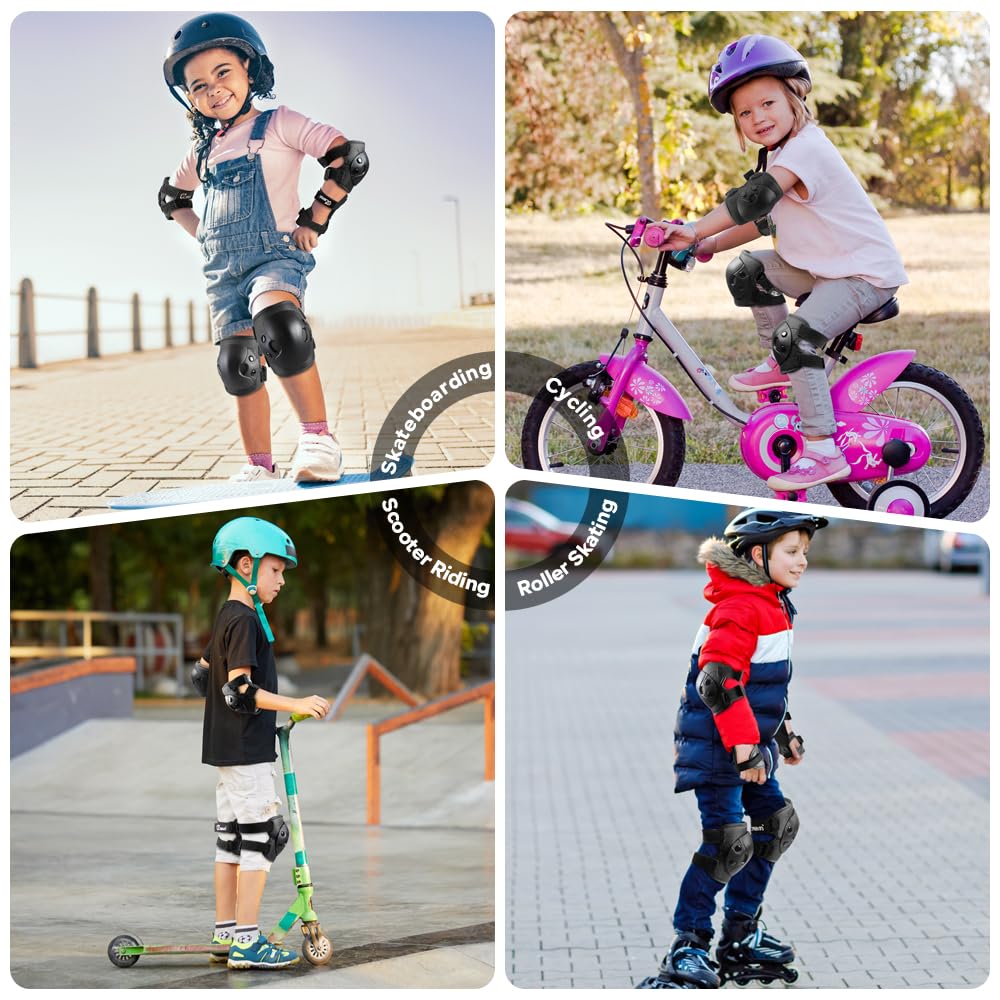 JBM Kids and Youth Knee Pads Elbow Pads Wrist Guards Child Protective Gear Set for Roller Skating, Skateboarding, BMX Biking, Cycling, Inline Skating, Scooter Riding Sports