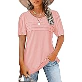 Womens Summer Tops Casual Short Sleeve Crew Neck Shirts Puff Sleeve Tshirts Loose Fit Tees