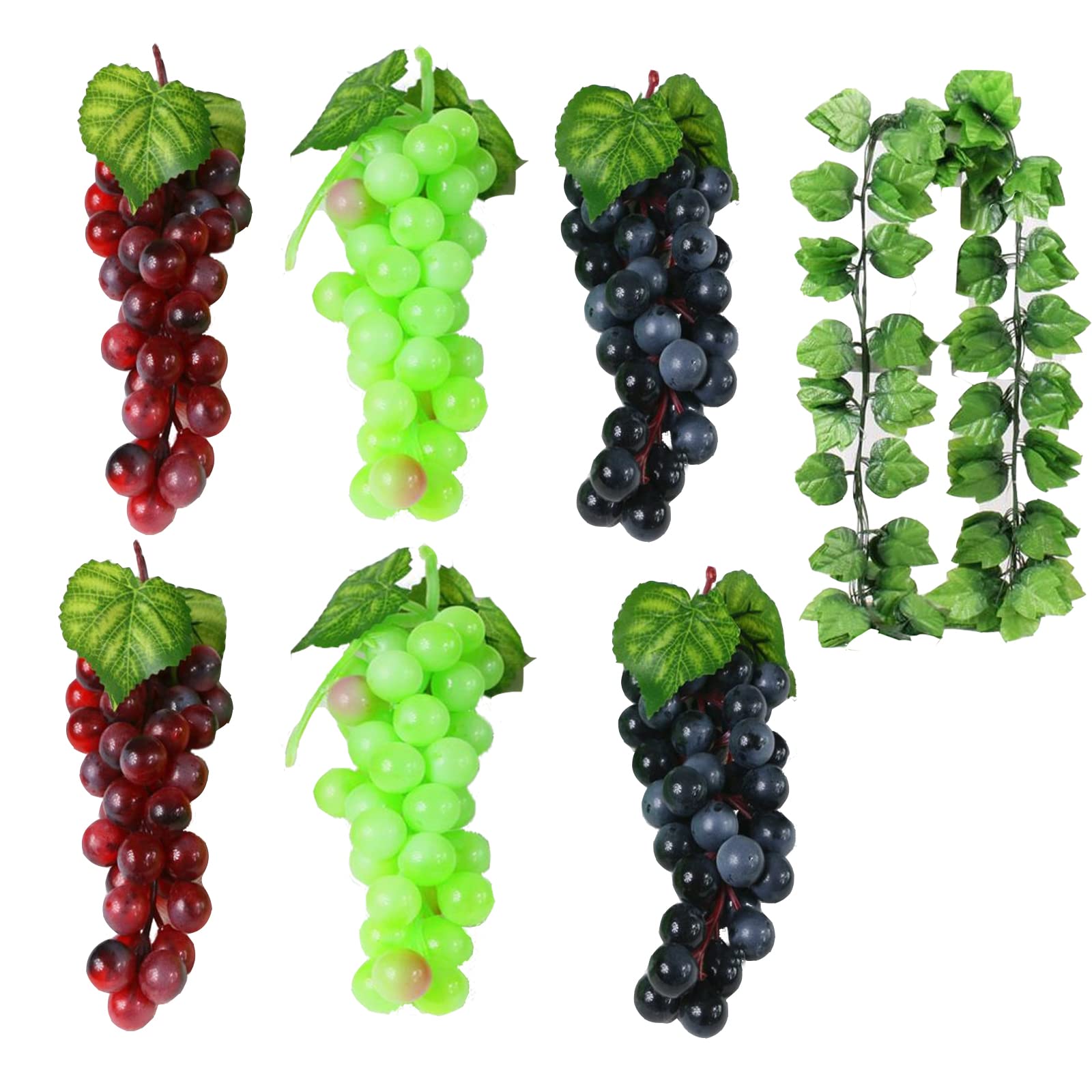 Juliyeh Pack of 7 Artificial Grapes Decoration, Fake Grapes, for Artificial Vine Fruit for Home Garden Decoration, Faux Fruit Props (3 Colours Comes with a Rattan)
