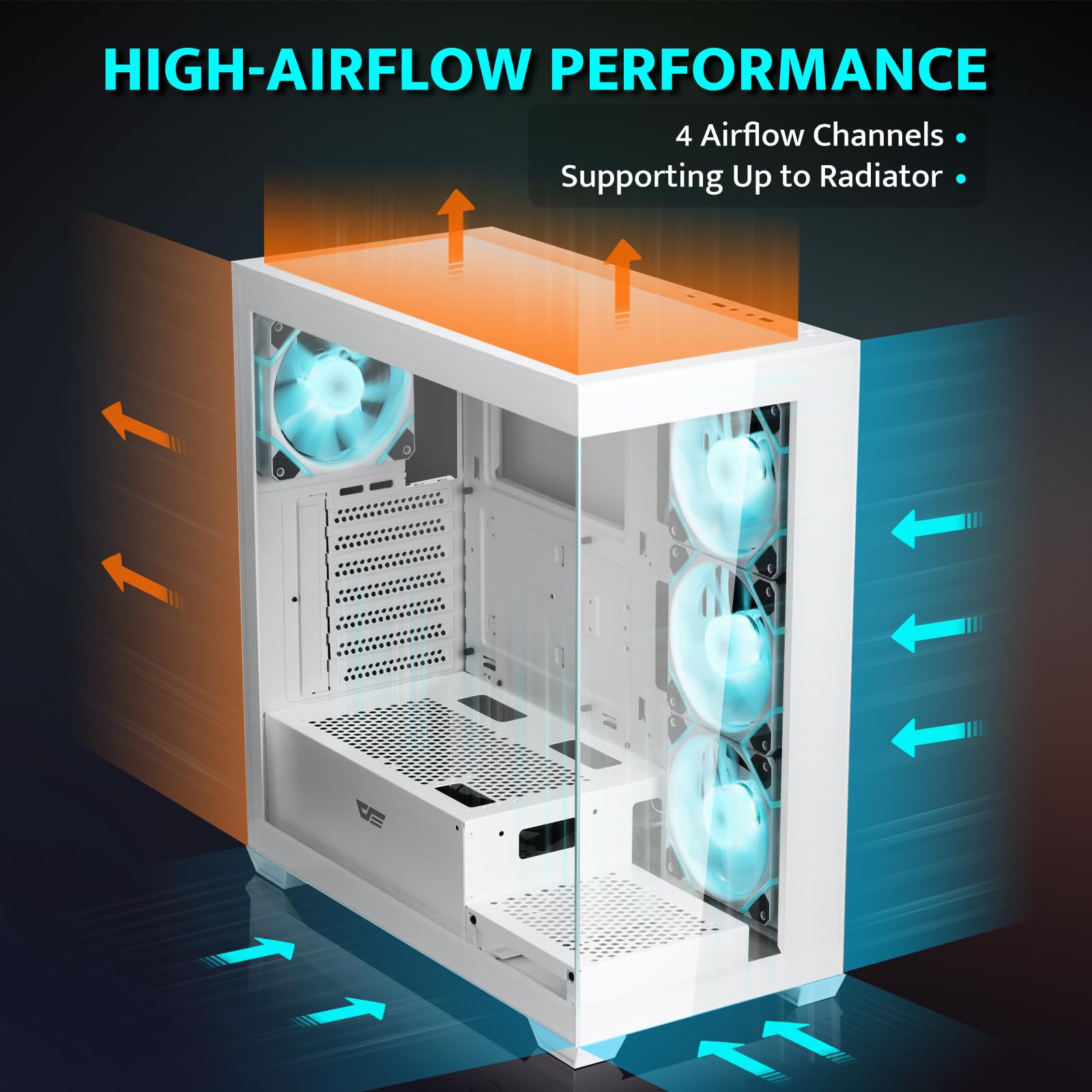 darkFlash ATX Mid-Tower PC Case, Pre-Install 4 PWM ARGB Fans Computer Case, Full View Dual Tempered Glass Gaming PC Case, Type C Port, Supports up to 360mm Water Cooling Radiator,White(DS900)