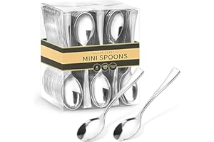 Qeirudu 4 Inch Silver Plastic Mini Spoons, 100 Pack Heavy Duty Small Tasting Spoons for Party Dessert Shooters, Appetizers, Ice Creams, Food Samples, Puddings