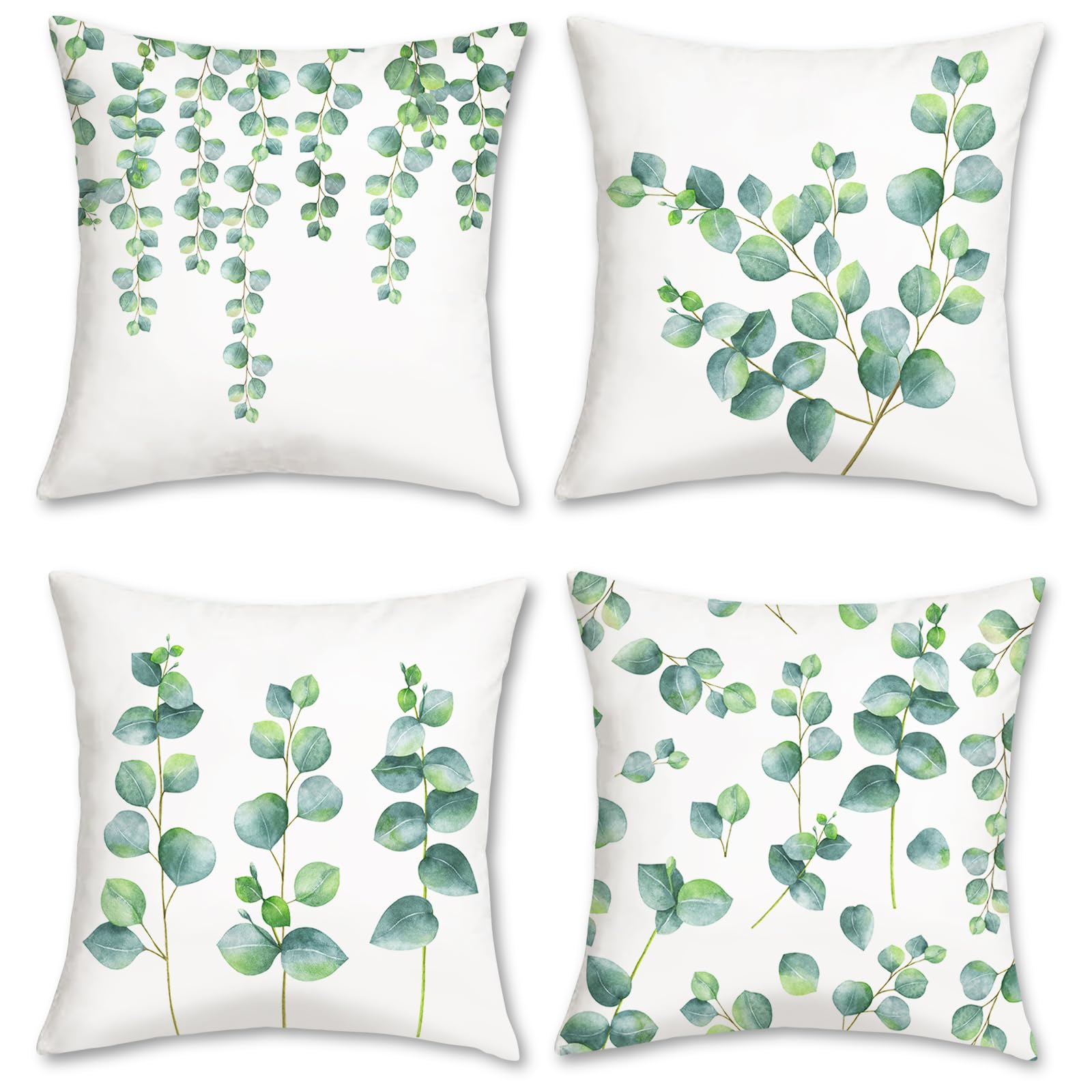 Bonhause Eucalyptus Leaves Cushion Covers 45 x 45 cm Sage Green Leaf Plants Spring Decorative Throw Pillow Covers for Sofa Bed Patio Home Garden Decor Set of 4 — image 1