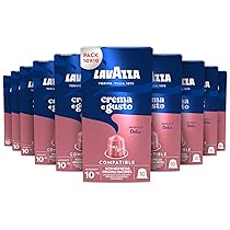 Lavazza Crema e Gusto Dolce, 100 Capsule di Caffè in Alluminio Compatibili con Macchine Nespresso Original, Note Aromatiche di Frutta Secca, Arabica e Robusta, Intensità 10, Tostatura Media, 10 Pack