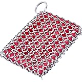 Cast Iron Skillet Cleaner,316 Stainless Steel Chainmail Cleaning Scrubber,Built-in Silicone Scrubber,for Kitchen Cookware BBQ