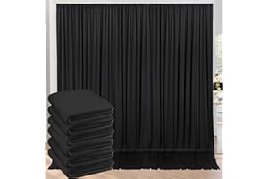 30ft x 10ft Wrinkle Free Black Backdrop Curtain for Parties, 6 Panels 5X10ft Polyester Black Photo Backdrop Drapes Back Drop 