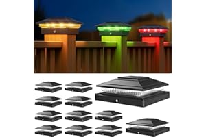 APONUO Solar Post Cap Lights Color Changing 12 Pack - RGB 8 Solid & Gradient Colors, IP65 Waterproof, for 4x4 5x5 6x6 Wood Vinyl Fences, Deck, Patio, Yard (Black)