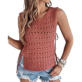 CHICME Womens Sweater Vests Knit Sleeveless Side Tie Crochet Top Fall Crewneck Hollow Out Beach Tank Cover Ups