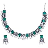 Efulgenz Indian Jewelry Sets for Women Crystal Stone Necklace Sets with Faux Pearl Drop Dangle Earrings Choker Necklace Earrings Set Bohemian Jewelry Set for Women