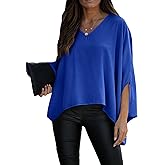 Vrtige Women's Casual V Neck Batwing Long Sleeve Blouse Shirt Tunic Tops Solid Royal Blue Small