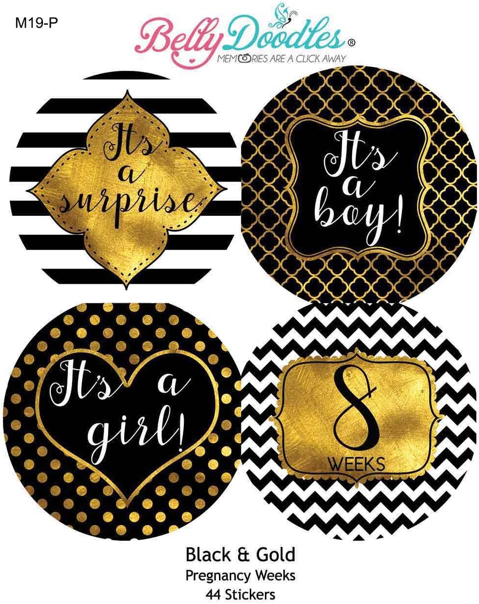 Belly Doodles 44 Weekly Pregnancy Stickers Black & Gold 3.94inch
