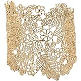 Holibanna Open Bracelet Antique Leaf Flower Metal Hollow Lace Bracelet Vintage Cuff Open Wide Big Bangle Women Waist Jewelry Metal Golden Trendy Wrist Chain
