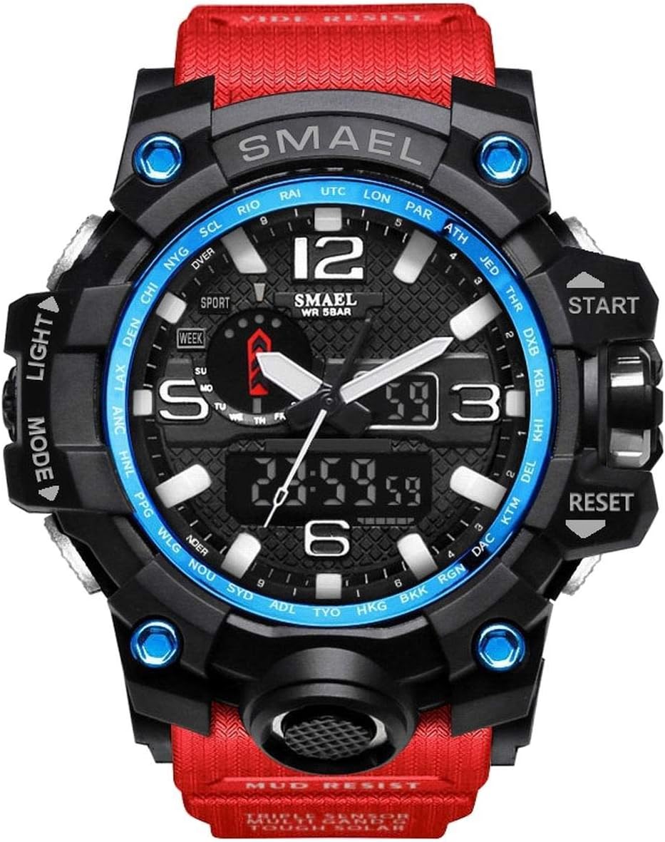 SMAEL Mens Digital Sports Watch Large Face Military Watches Electronic Waterproof Casual LED Stopwatch Alarm Digital Analog Dual Time Outdoor Army Wristwatch