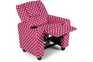 GLACER Kids Recliner with Cup Holder, Velvet Toddler Lounge Chair w/Adjustable Backrest & Footrest, Spring-Loaded Seat Cushion, Push Back Toddler Sofa for Boys & Girls Ages 3+ Years Old (Red)