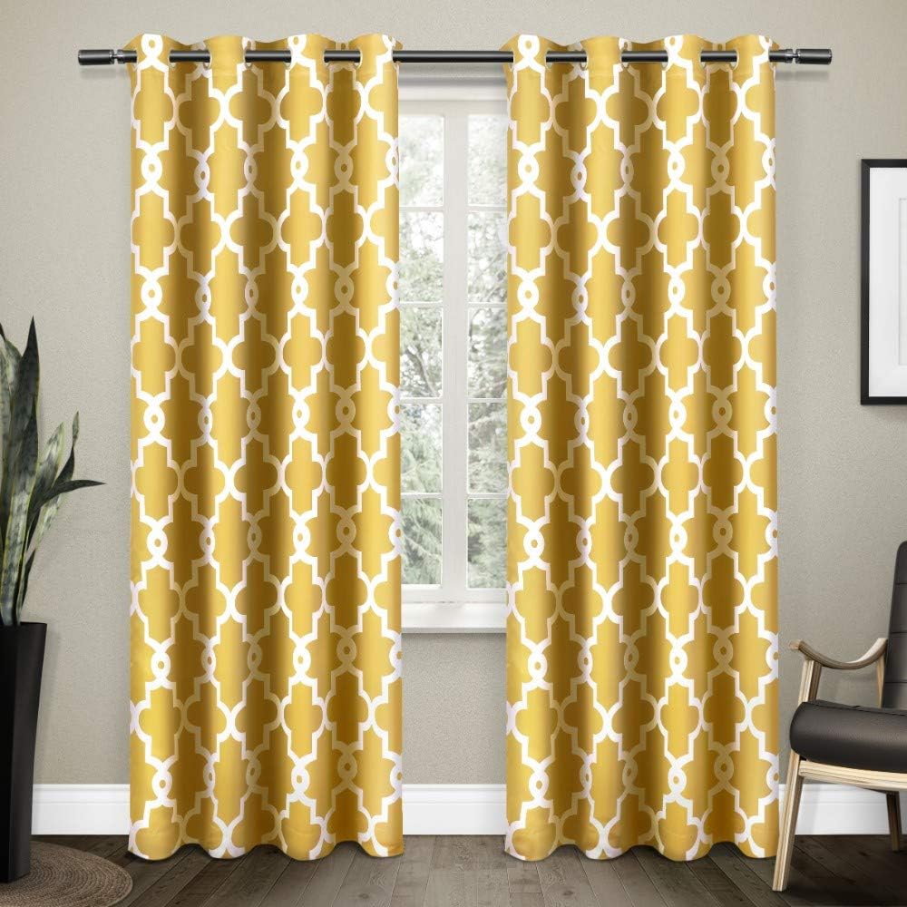 Exclusive Home Curtains Ironwork Sateen Woven Blackout Window Curtain Panel Pair with Grommet Top, 52x96, Sundress Yellow, 2 Piece