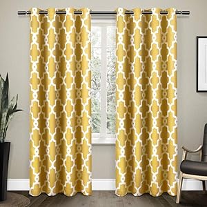 Exclusive Home Ironwork Sateen Woven Blackout Grommet Top Curtain Panel Pair, Sundress Yellow, 52x84